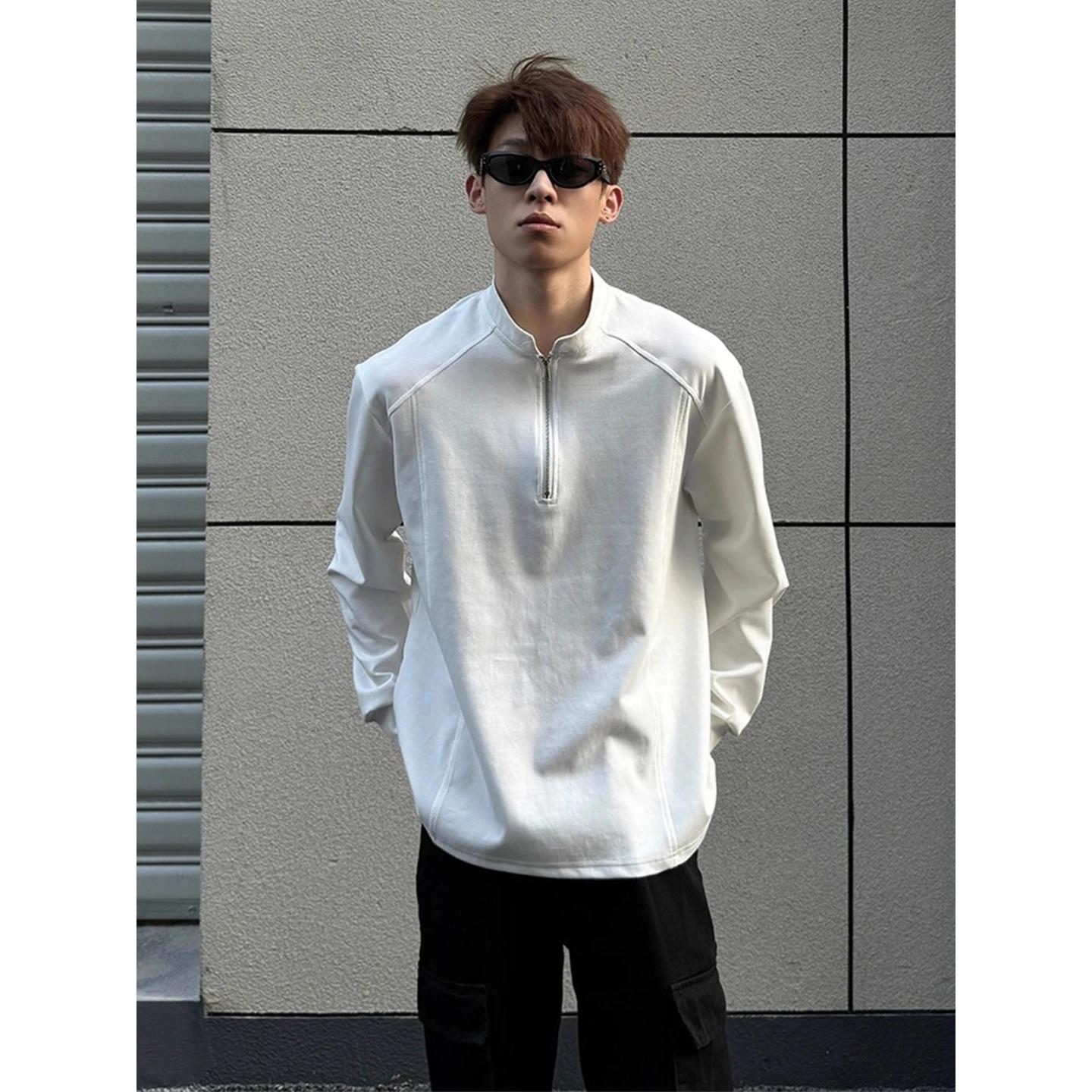 Unisex American Retro Half-Zip Long-Sleeve Cycling T-Shirt with Stand-Up Collar XXL