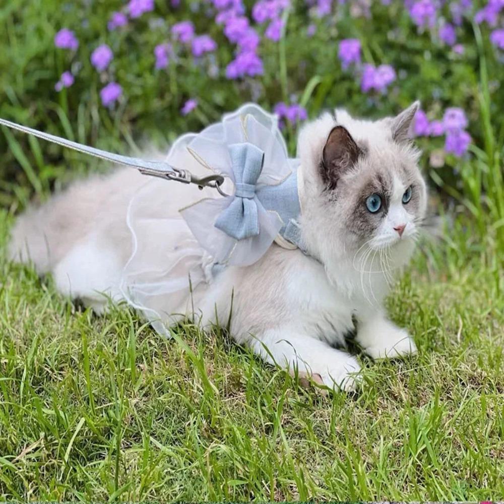 Adjustable Cat Harness Leash Princess Style Dog Traction Rope Animal Outfits Cat Vest Photo Shoot