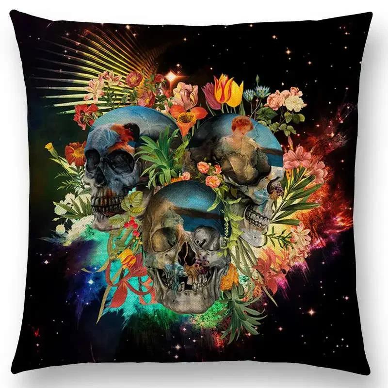 Latest Gorgeous Death Beautiful Skull Floral Garden Colorful Flower God Meaning of Life Cushion Cover Car Sofa Throw Pillow Case