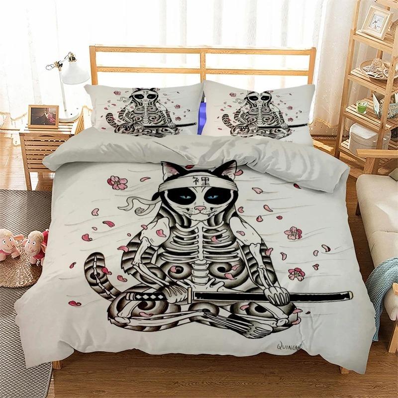 Phechion Samurai Cat Tattoo 3D Print Bedding Set Duvet Covers Pillowcases One Piece Comforter Bedding Sets Bedclothes Bed K580