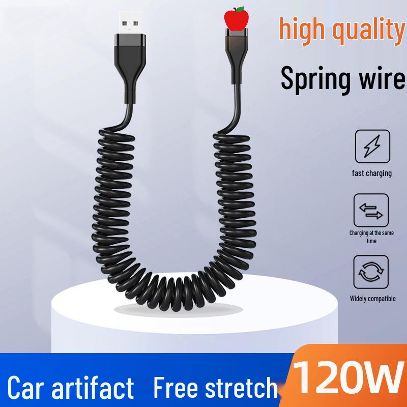 120W Dual Type-C Spring Data Cable for Apple & Huawei: 6A Super Fast Charging