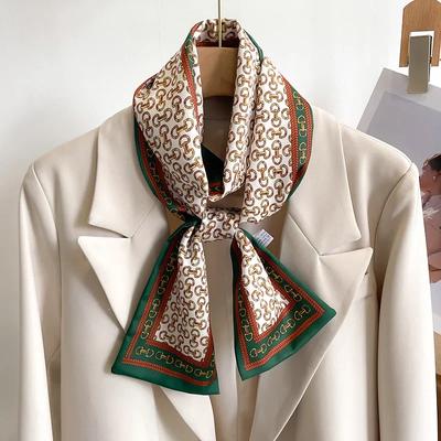 Fashion New Small Silk Scarf Women Tie Bag Headband Chain Printing Hairband Korean Style Neckerchief Ribbon Luxury Brand