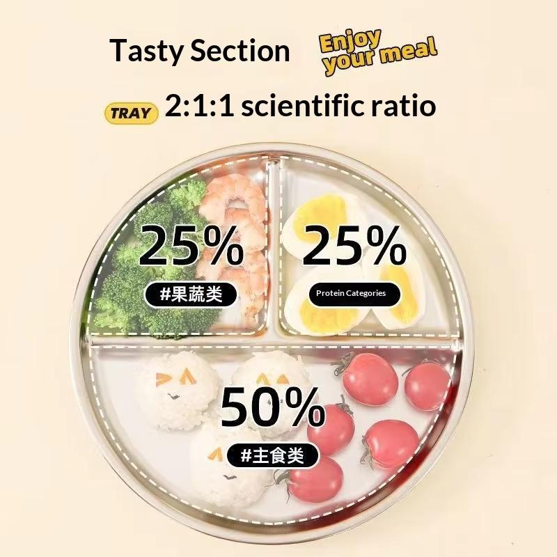 304 Stainless Steel  Modern Minimalist Design Three-Compartment Square Sleeves Dishwasher Safe Eco-Friendly Plate