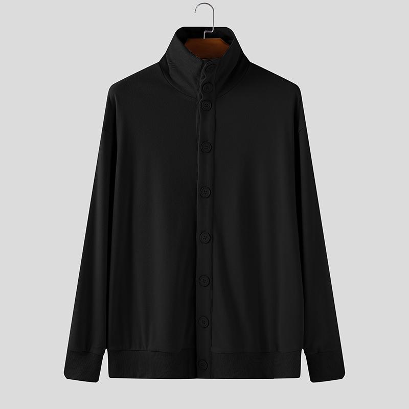 INCERUN Oversized Men High Neck Long Sleeve Buttons Casual Cardigans Tops