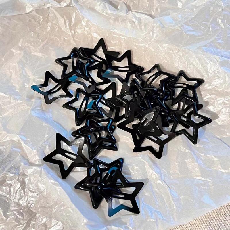 10pcs Girls Black and Grey Star Bobby Pin Hairpin Cool Charm Metal BB Hair Clips For Woman Pentagram Harajuku Headwear Accessories