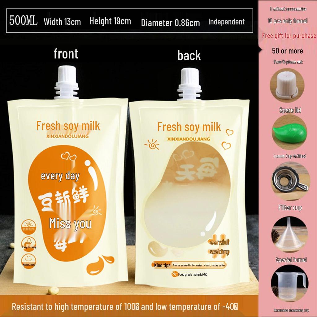 Disposable Transparent Spout Bag for Soy Milk, Chinese Medicine, Soup, or Beverages - Self-Standing and Convenient for Takeaway