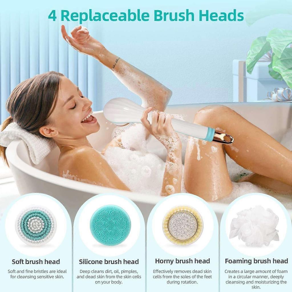 Body Brush, Body Scrubber with Long Handle, Facial Body Exfoliating Brush Kit with 4 Brush Heads for Cleansing, Massage, Care Your Skin In The Shower,