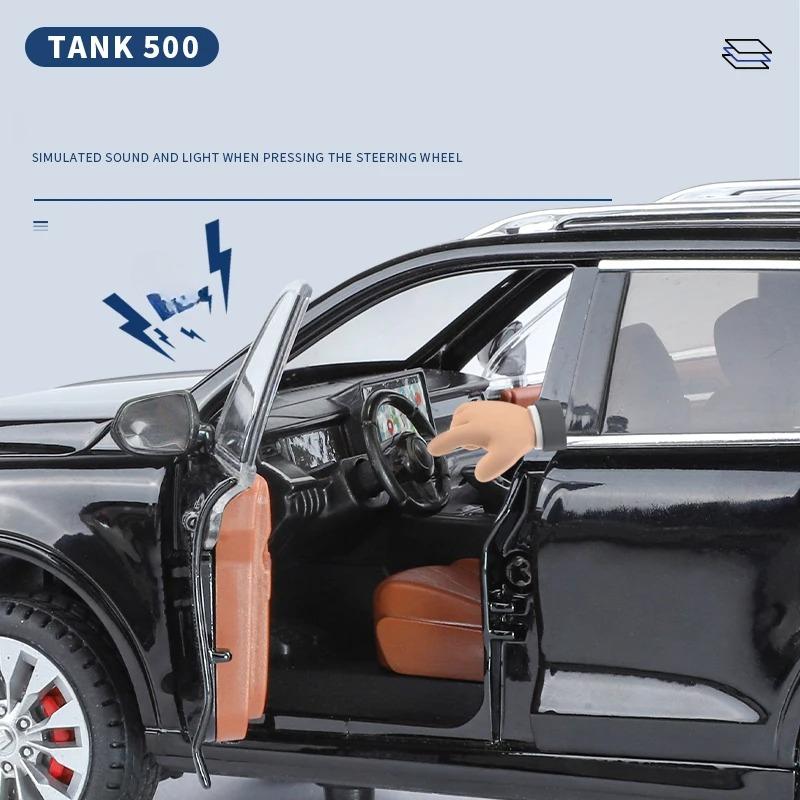 1/24 Scale TANK 500 Hi4-T Alloy Diecast Model New Energy SUV Off Road Vehicle Trendy Ornament Kid Gift Birthday Present for Boys