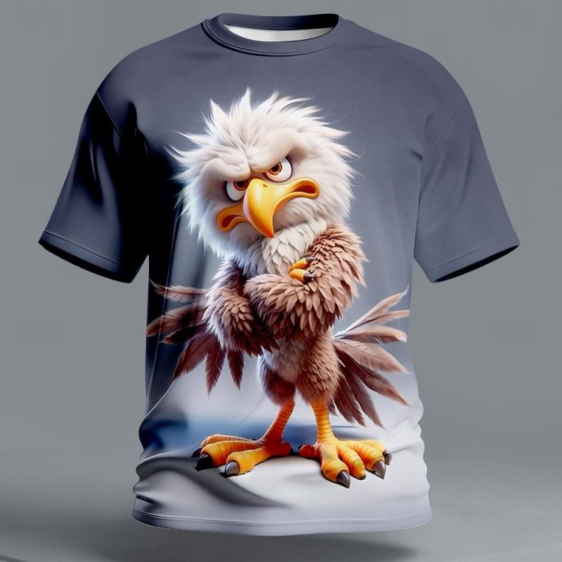 Summer Casual Abstract Fun Animal Pattern Men s T-shirt Chicken Eagle 3D Printed Round Neck Top Loose Short Sleeved T-shirt S