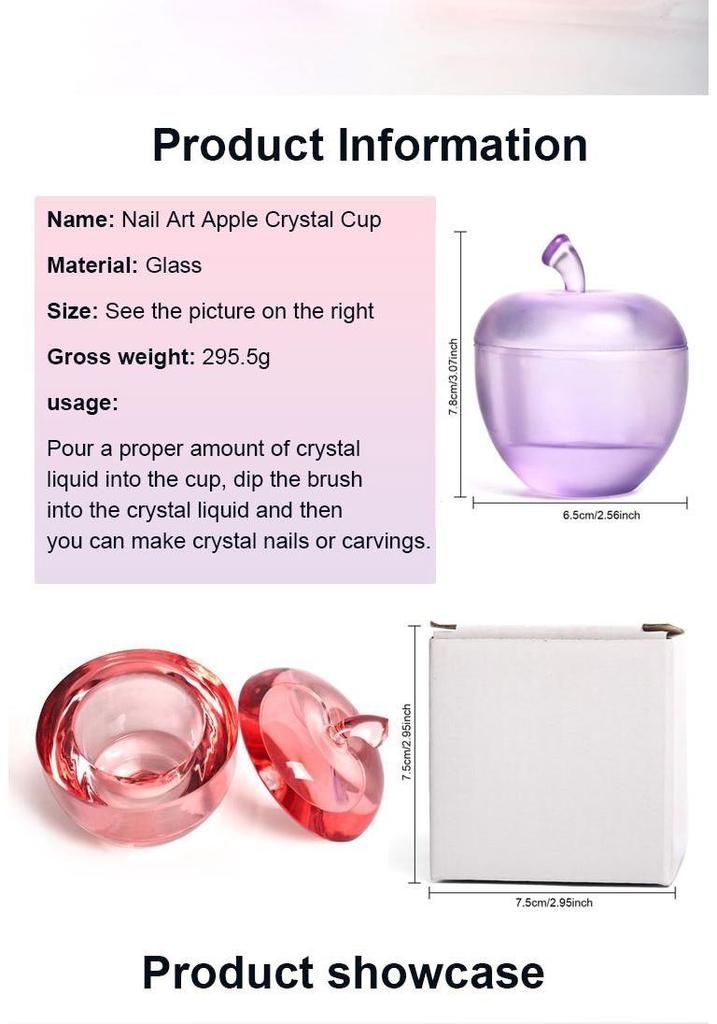 Apple-Shaped Crystal Nail Art Cup with Lid for Liquid Storage & Brush Cleaning