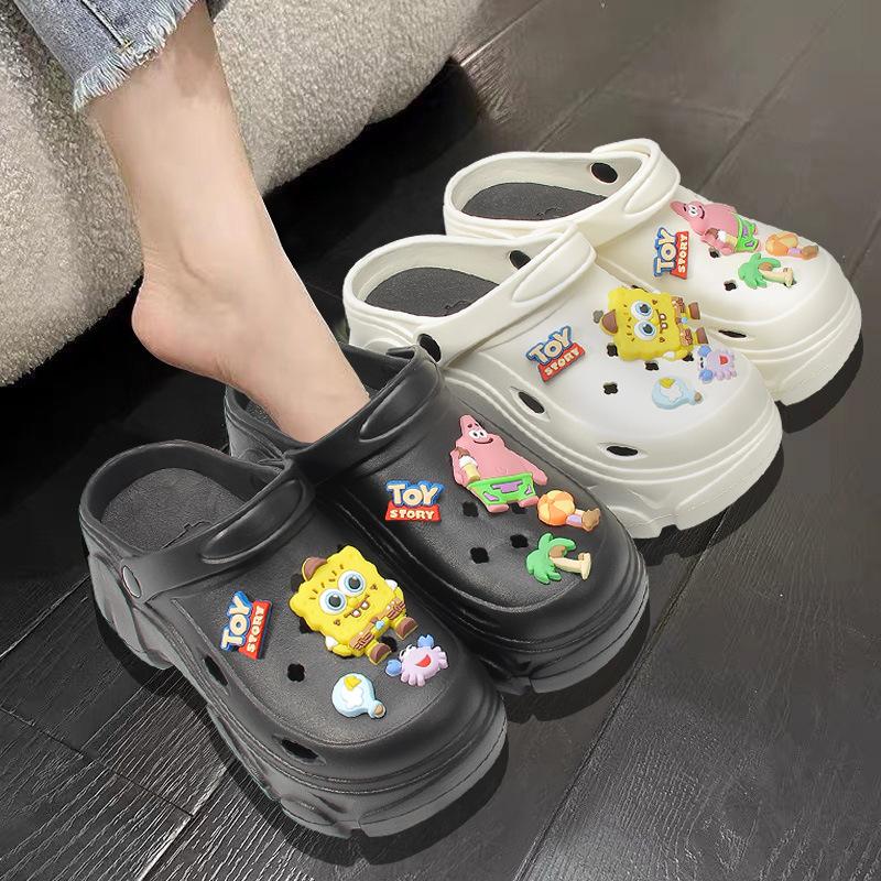 Cartoon Clog Shoes for Women Summer Height-Increasing Thick-Soled Cushioned Non-Slip Odor-Free Sandals Korean Style Closed-Toe Beach Slippers