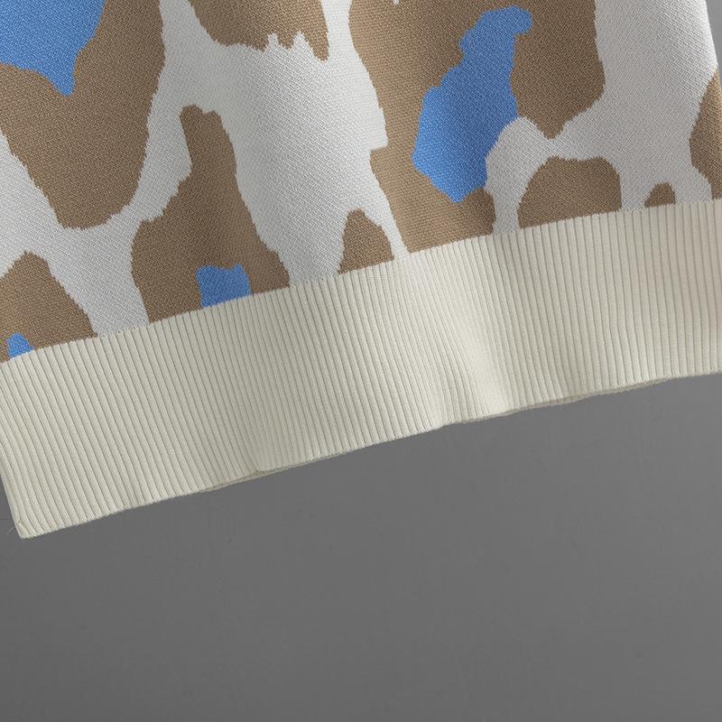 Høst Vinter Kvinner Lang Høy Krage Bunn Strikke Kjole Leopard Print