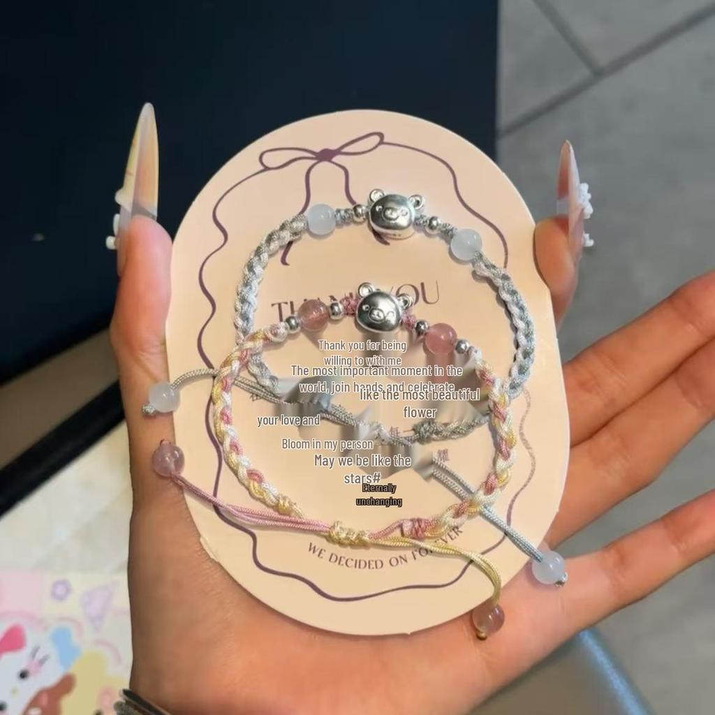 Adorable Handmade Bear Bracelet - Cute Woven Friendship Rope for Girls