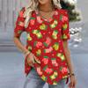 Christmas Women's T-Shirt 3d Printed Short Sleeve Tees Christmas T Shirt For Women Fashion V-Neck Top Holiday Oversized Clothing