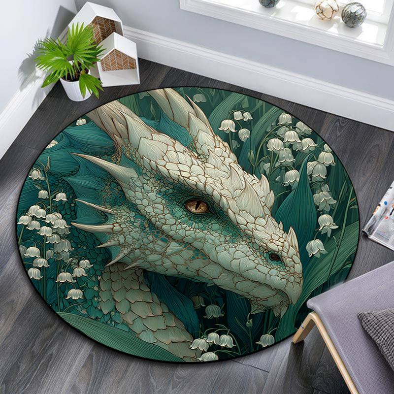 Dragon Round Area Rug,Carpet Rug for Living Room Bedroom Sofa Playroom Decor,Non-slip Floor Mat