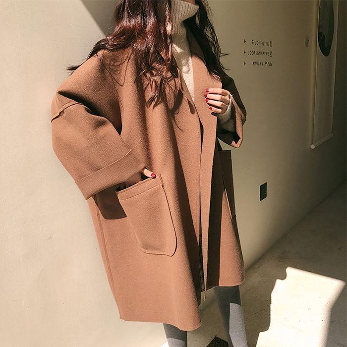 Plus Size Women's Autumn Winter Woolen Trench Coat Korean Style Loose Mid-Length Woolen Coat for Female Students