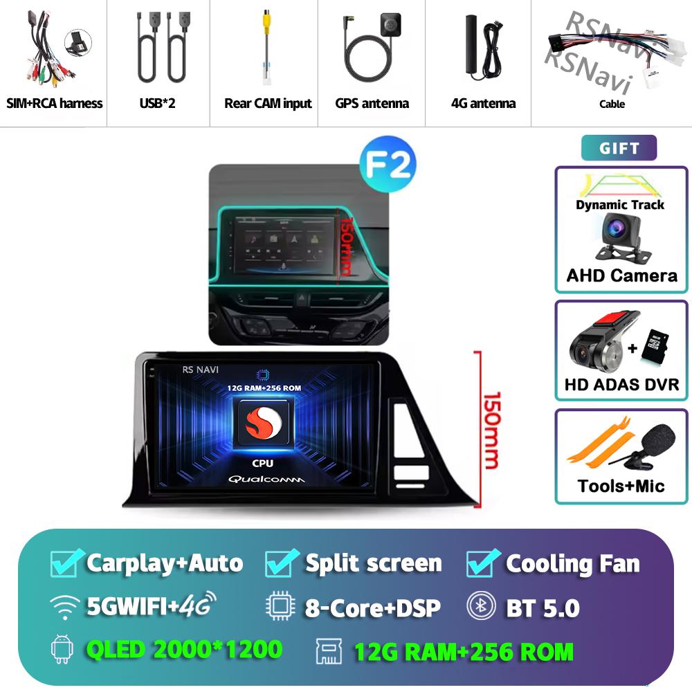 Android 14 Carplay Auto For Toyota C-HR 2016 - 2020 Car Radio Player Multimedia DVD stereo 360 Camera Navigation Video AI Voice