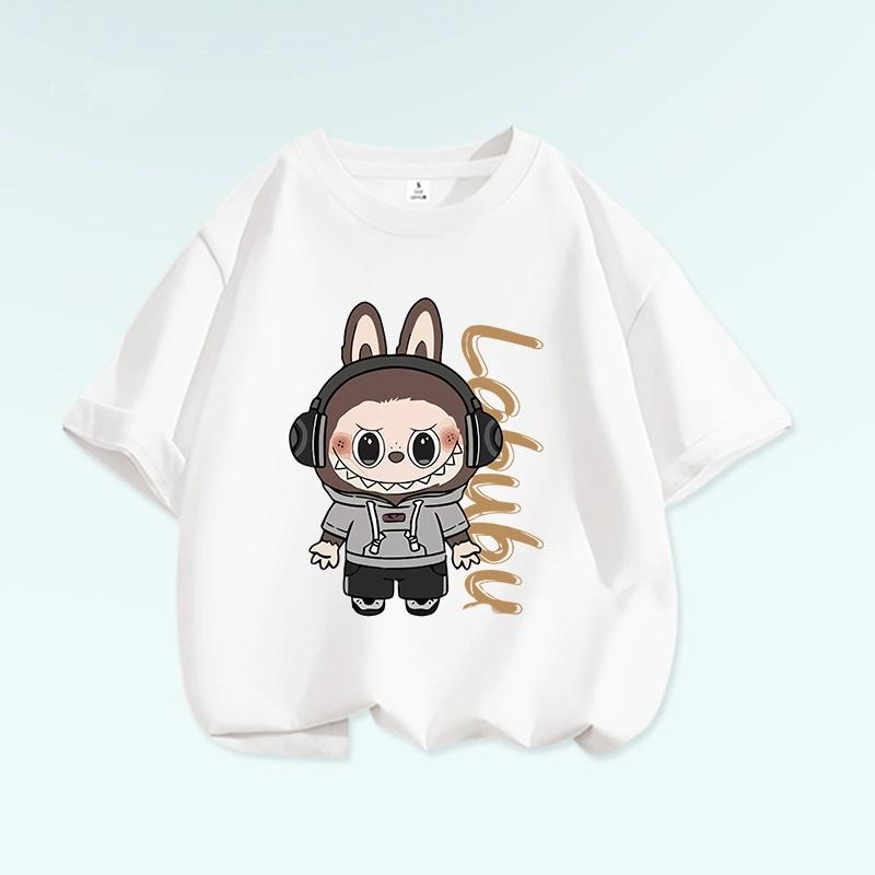 Tricou cu grafică de desene animate Monstru Elf Labubu pentru copii, imprimat, de vară, casual, pentru exterior, pentru fete, cu mânecă scurtă, top