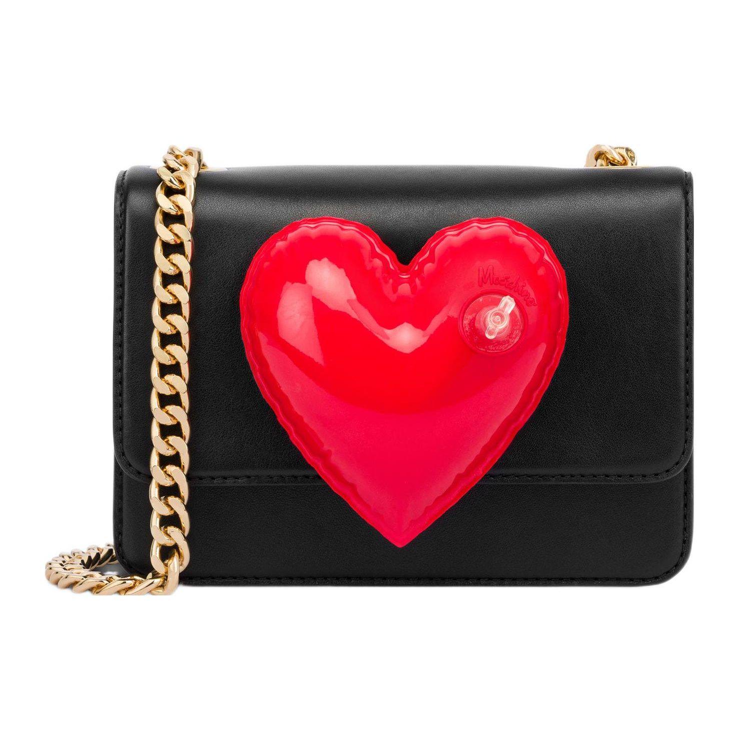 Moschino Heart Shaped Decorative Air Valve Leather Crossbody Shoulder Bag Women Bags Black 731880081555 Basic Set BagDust Bag 12850₽