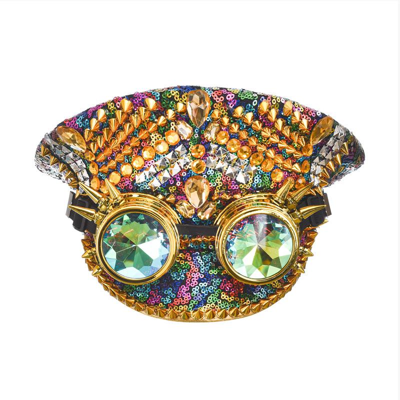 Gold Silver Sequin Captain Hat Kaleidoscope Goggles Rave Burning Man Hat