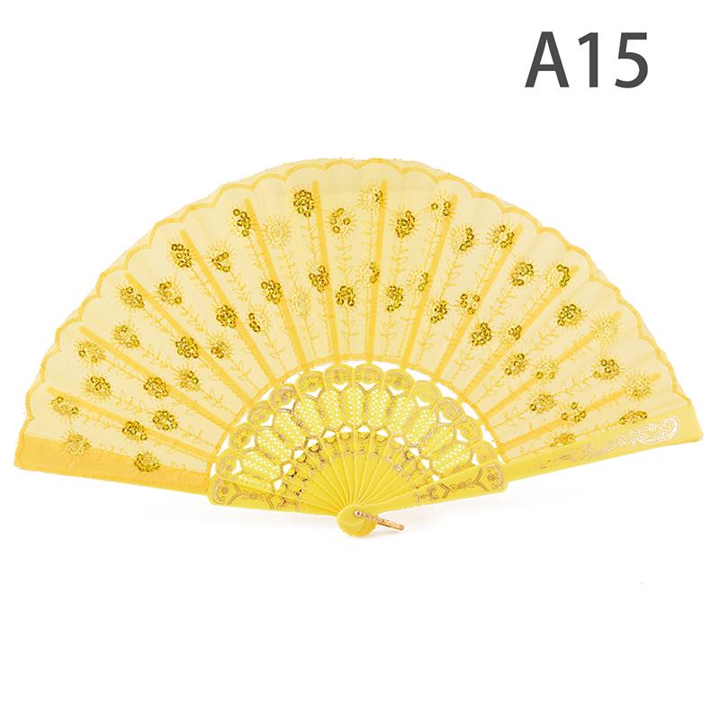 Rainbow Color Dance Fan Peacock Pattern Folding Hand Held Embroidered Sequin Fan