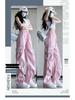 Petite High Waist Pink Cargo Pants - Women's Spring/Summer Wide Leg Floor-Length Parachute Pants