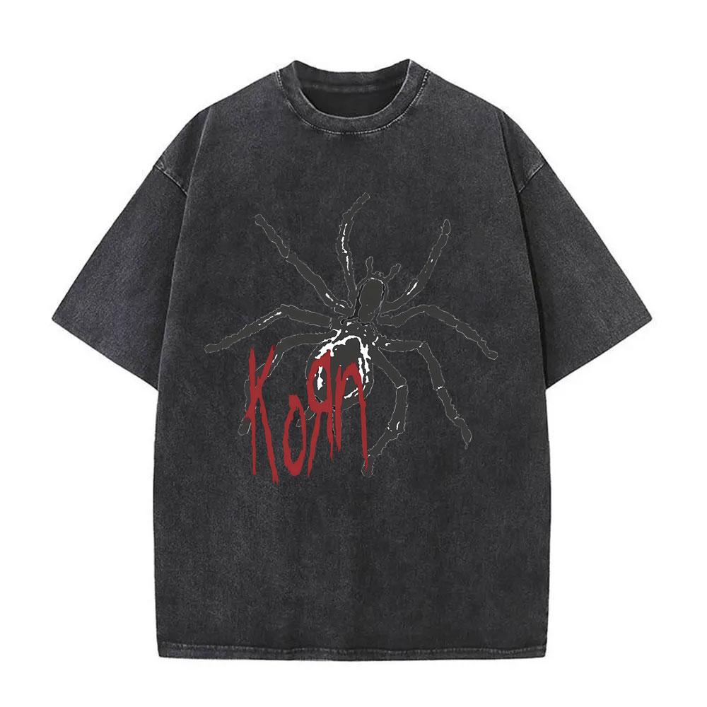 Gewaschenes Vintage Rockband Korn Grafikdruck T-Shirt Männlich Metal Musik Übergroße T-Shirts Männer Frauen Kawaii Süßes Rosa T-Shirt