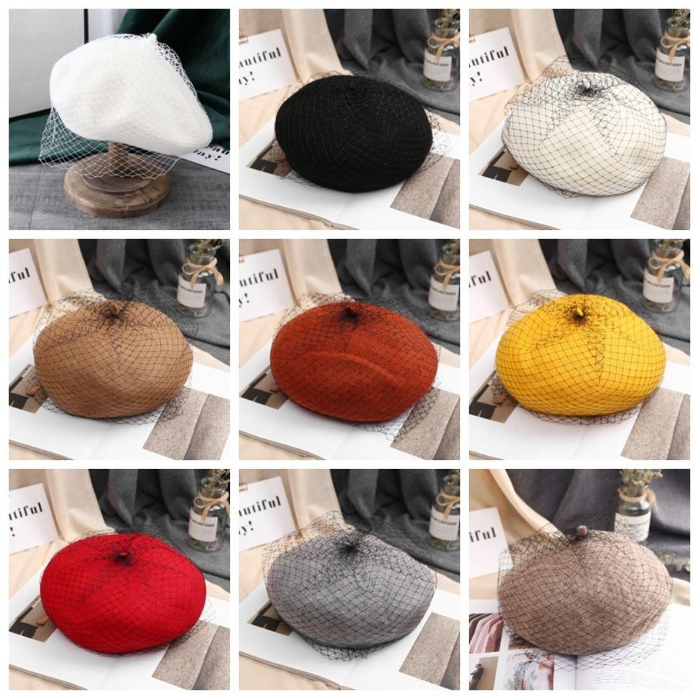 French Style Painter Hat Net Beanie Cap Vintage Mesh Wool Beret  Girl