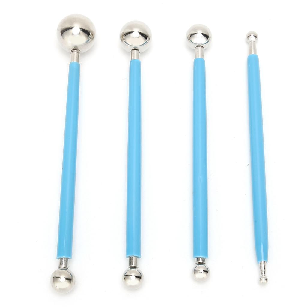 4Pcs Cake Metal Ball Dotting Sculpting Modeling Tool Set for Cake Fondant Decoration