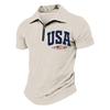 Men’s Short Sleeve Polo Shirt with Half Zip Collar USA Letter Print and Flag Embroidery Casual Fit Top