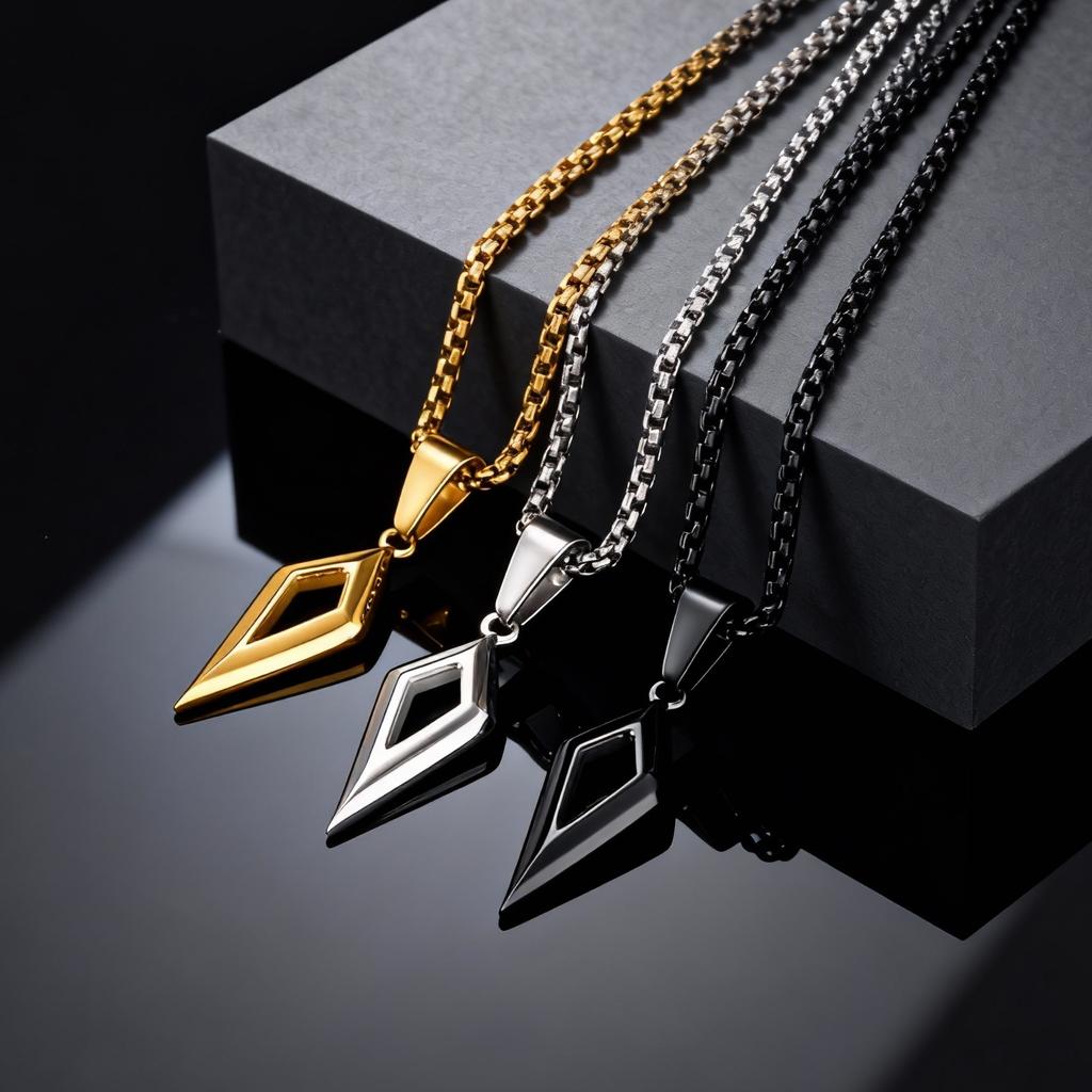Classic Geometric Rhombus Pendant Necklaces, Four Pointed Star Stainless Steel Necklace, Fashion Punk Jewelry for Men Boys Gift