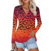 Women's Summer Fashion Casual  Printed V-Neck Long Sleeve Shirt Top