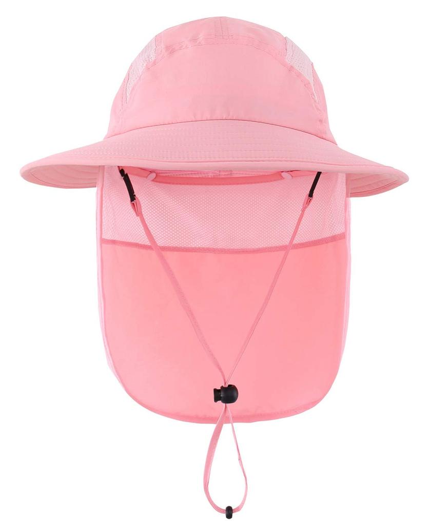Cone Tail Kids Summer UPF Flap Cap Quick Drying Wide Brim Sun Hat UV Protection Safari Hat Kids Girls Fishing Hat Pink 50+