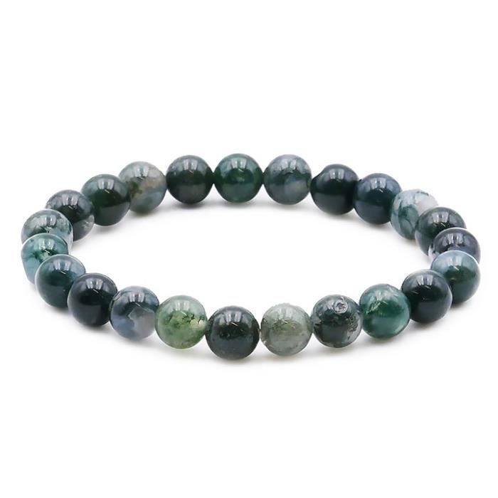 Bracelet - Agate - Mousse - 23 Perles De 8 Mm - Élastique - 18 Cm