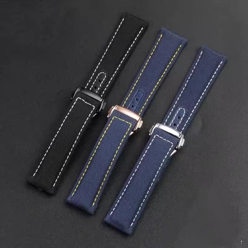 Woven Canvas Watch Strap For Omega Seamaster 300 AT150 Fabric Leather Nylon AQUA TERRA 150 Blue Black Watchband 19mm 20mm