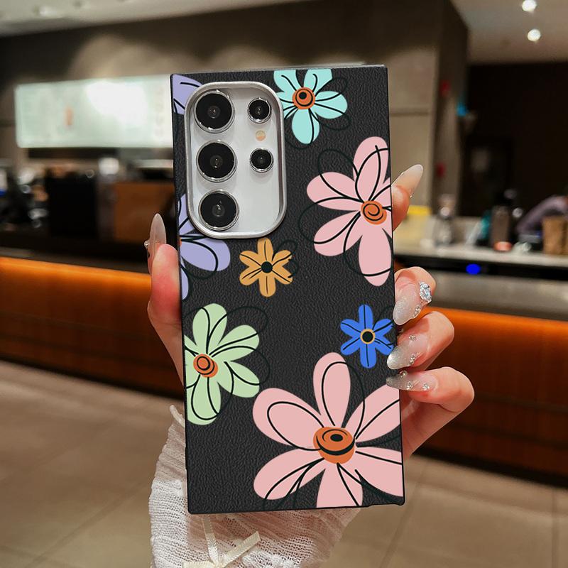 Blumendruck Matte TPU Leder Textur Handyhülle für Samsung S25 Ultra S24 FE S23 S22 S21 A56 A36 A16 A15 A55 A35 Schlanke stoßfeste weiche Rückseite