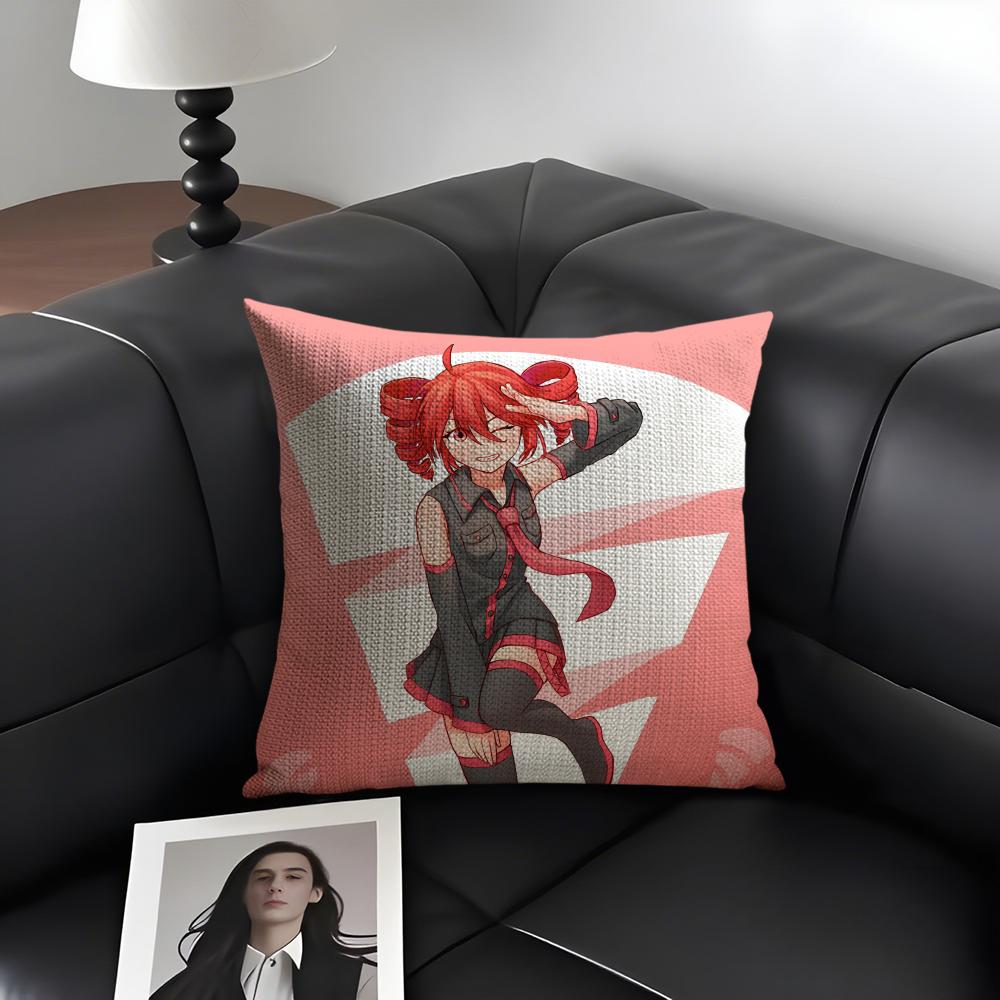 F-Fukouna Girll Kasane Cartoon Cushion Cover Natural Linen Organic Fabric Double-Sided Printing Sofa Home Decor Gift Pillow Case
