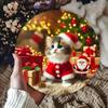 Christmas Cat In Santa Hat Metal Sign 8 Inch Round Wall Art For Home Bar Decor Holiday Gift