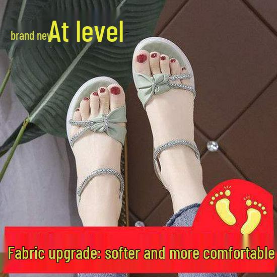 2025 Women's Versatile Korean-Style Rhinestone Flat Sandals with Soft, Non-Slip Sole.