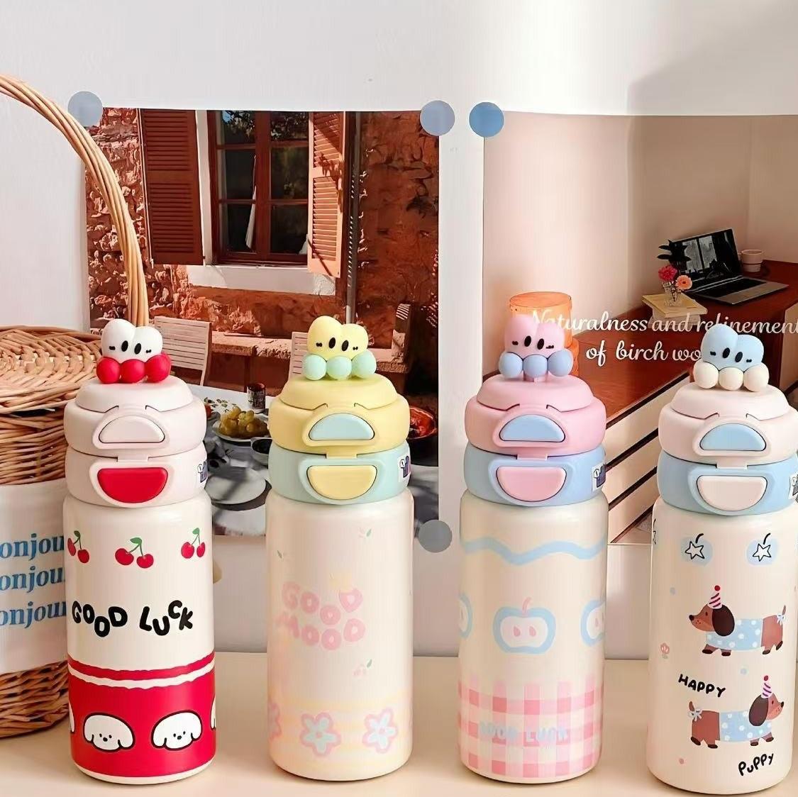 316 Stainless Steel Thermos Mug Cute Girls and Children Water Cups Straw Cup 500ml 17oz 500ml 17oz