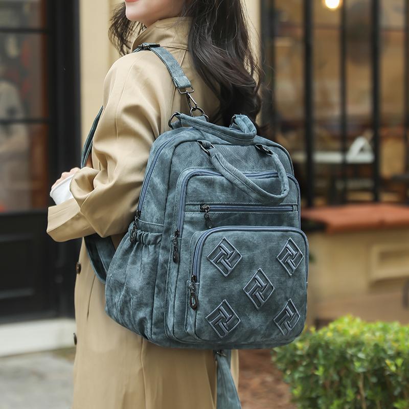 Vintage Leather Backpack for Women Casual Daypack Travel Shoulder Bag with Multi Pockets