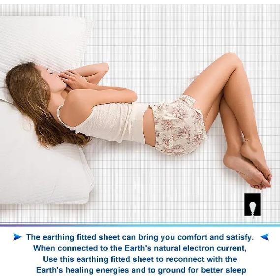 MAXSHARER Earthing Fitted Sheet Organic Cotton with Conductive Silver Fiber Grounding Bed Sheet Fitted Sheet for Nature Wellness