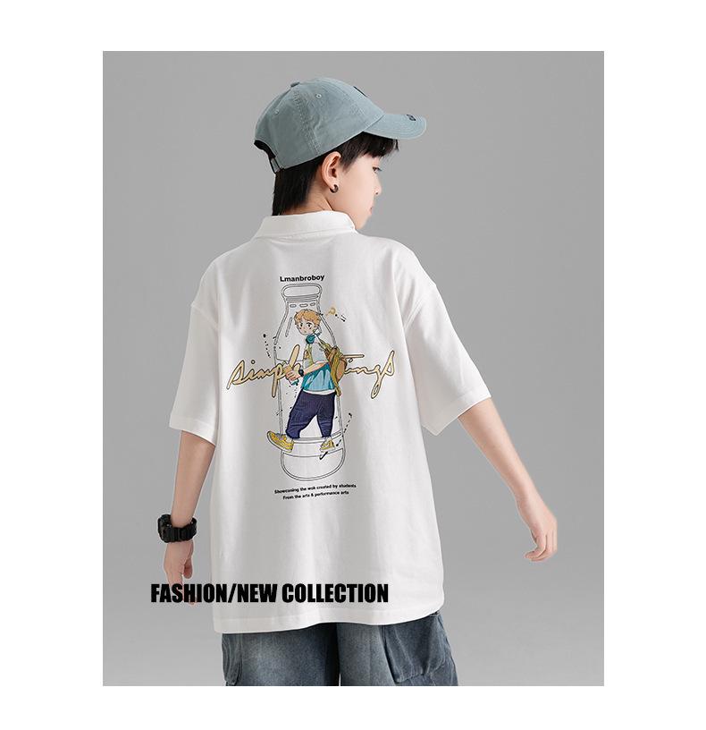 Boys' Korean Style Summer Polo T-shirt - Casual, Trendy, Loose Fit