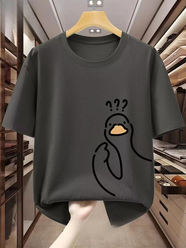 Cartoon Question Mark Duck Unisexs 100cotton Fashionable Loose Sports Cartoon Pigeon Pattern Printed Short Sleeved Tshirt Top