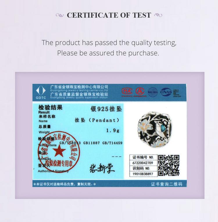 Bamoer Genuine 925 Sterling Silver Flower & Bird Charms Grain Rain Pendant Fit Women Snake Bracelet & Bangle Spring Jewelry Gift