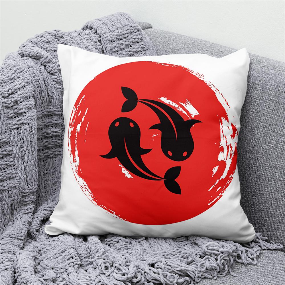 Lucky Cat Japanese Style Sofa Bed Decorative Pillow Cover Home Decor Mount Fuji  Art Cushion