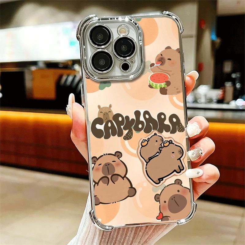 

Funny Capybara Cartoon Cute Plating Phone Case For Iphone 16 17 Pro Max Air 16E 14 15 Plus 12 13 Mini Anti-Fall Airabag Cover iPhone 16 Plus