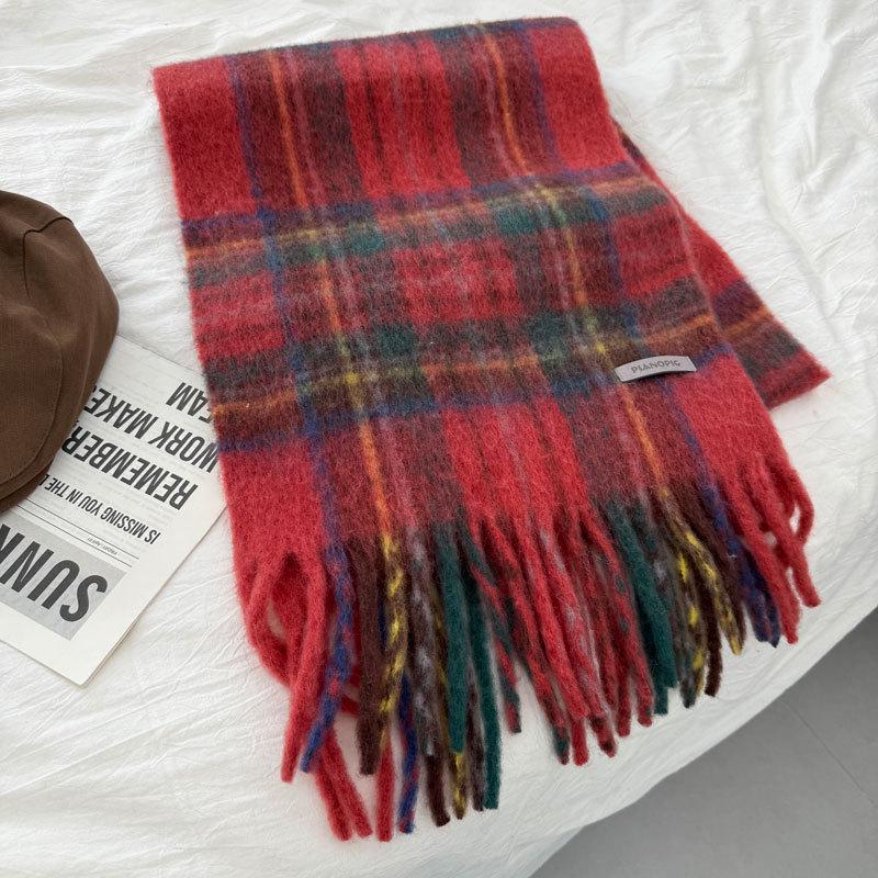 

Classic British-Style Plaid Wool-Blend Shawl & Snood for Women