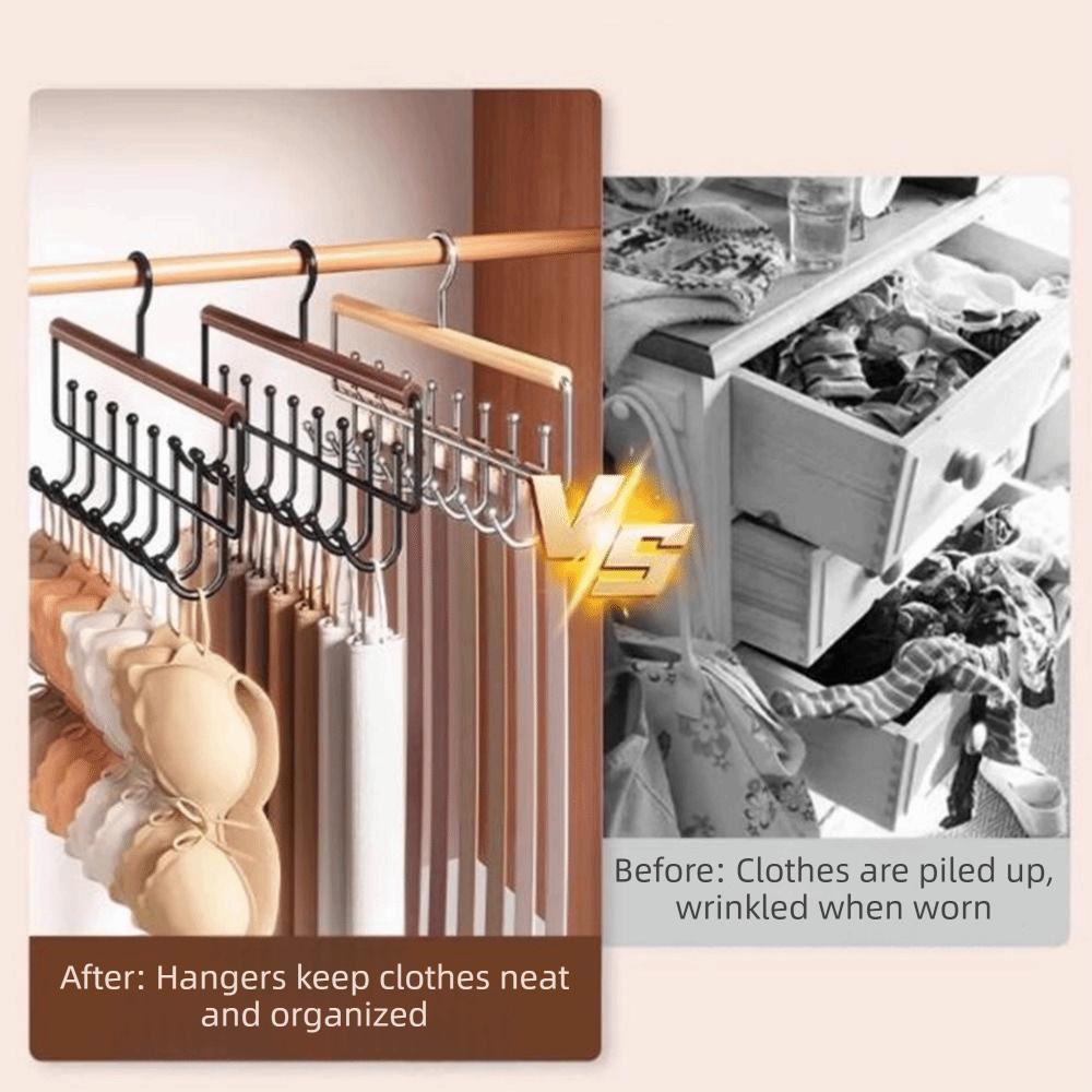 2 Pieces 16 Hook Wooden Clothes Drying Rack Anti-slip Large Capacity Underwear Vest Storage Rack Space Saving Rotatable
