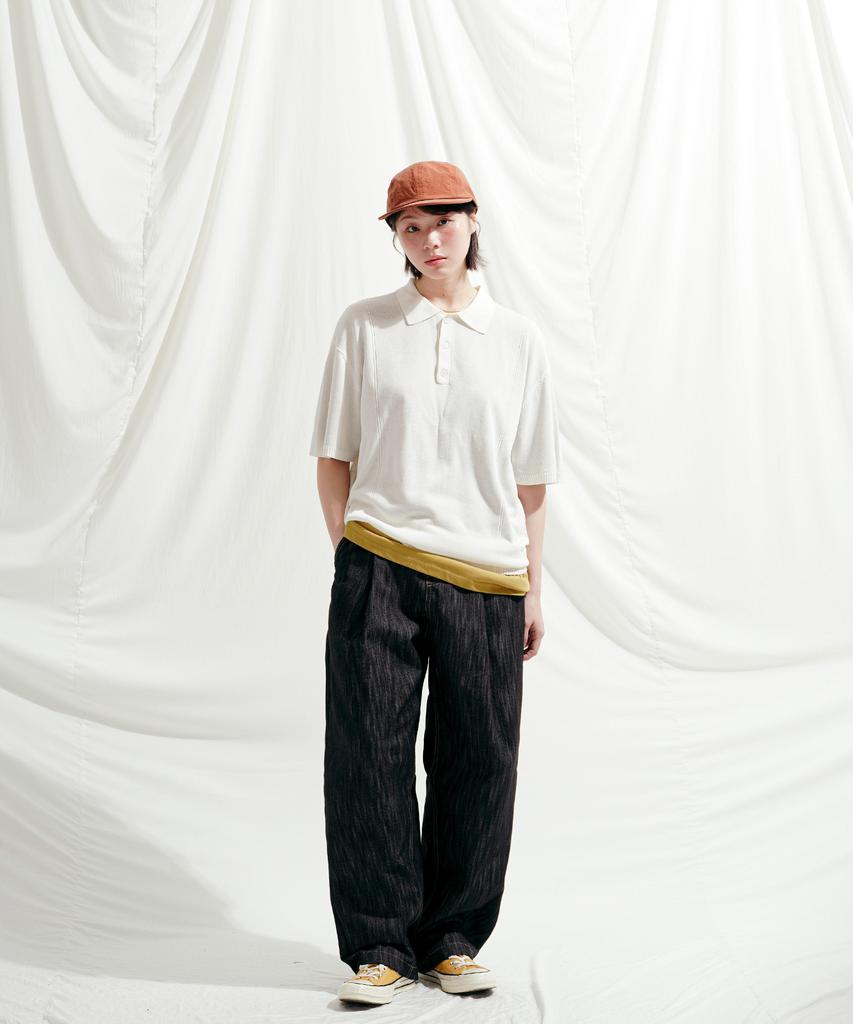 JEMUT Epic Like Linen Short Sleeve Collared Knit Ivory Sokn2562